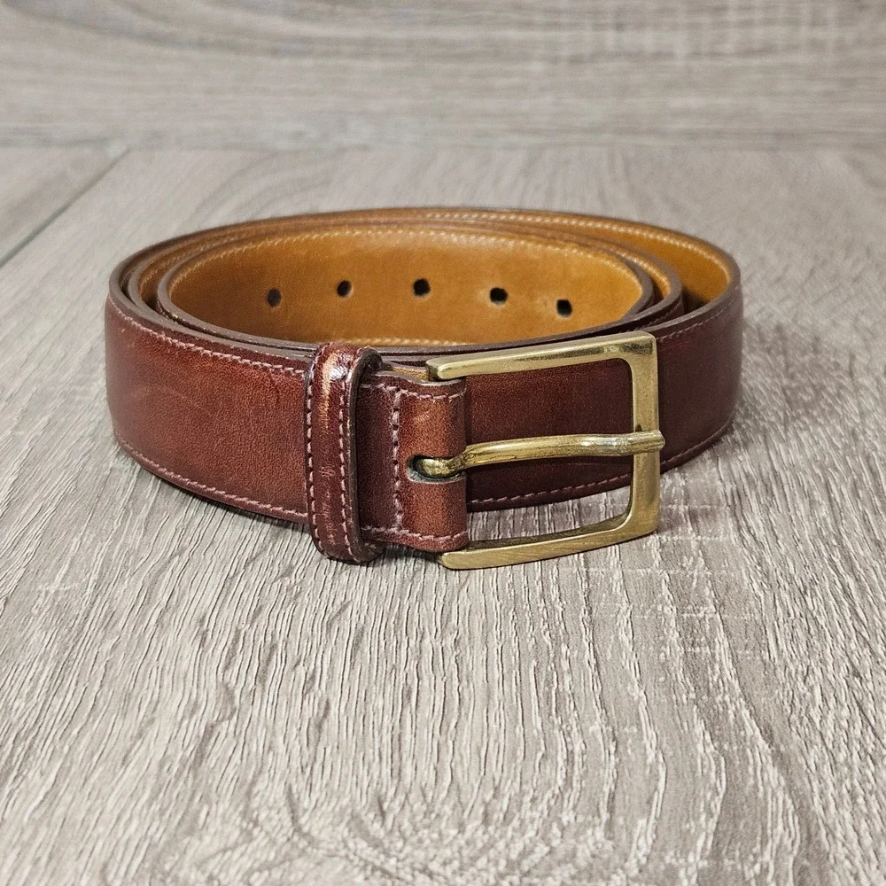 Trafalgar Mens Cortina Brown Leather Dress Belt 36 Made in USA Brass Buckle